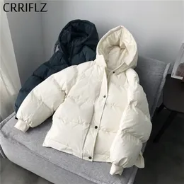 Jaqueta de inverno curta Moda feminina Down Jacket Simples Design Casacos com capuzes Costure a curto casual Down Parka Crriflz 201214