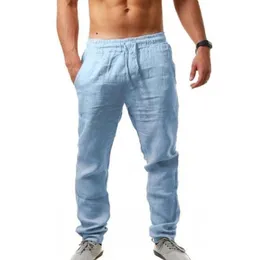 Herfst linnen broek zomer mode heren casual broek elastische taille broek 9 kleuren wit grijs kaki fitness streetwear S4XL 220713