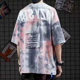 T-shirty męskie krótkie t-shirt mężczyźni i dworska koszula nietoperzy na pół rękawie łata studencka 2022 Summer Korean Nice Streetwear