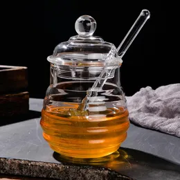 Storage Bottles & Jars 250ml Glass Honey Jar High Borosilicate Pot With Dipper Spoon Small Kitchen Container For Syrup