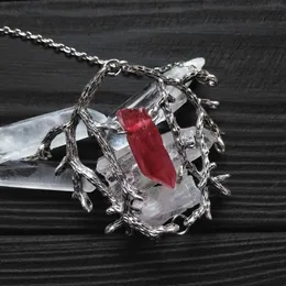 Anhänger Halsketten Roter transparenter Quarzstein Zweig Halskette Gothic Schmuck Hexenstil Amulett Dunkler Wald Heidnischer Zauberer Zauberer Myster