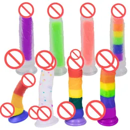 Dildos de arco -íris transparentes pênis realistas pênis enormes grandes brinquedos sexuais de vibrador feminino masturbação