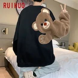 RUIHUO Bear Casual Sweatshirt Men Tops Harajuku Streetwear s Clothes Funny Pullover Sweatshirts Hip Hop 2XL Spring 220325