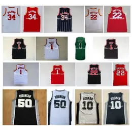 NA85 NCAA DERRICK 1 ROSE JERSEY HAKEEM 34 OLAJUWON CLYDE 22 DREXLER DENNIS 10 RODMAN TRACY 1 MCGRADY ROBINSON 100％ステッチバスケットボールジャージー