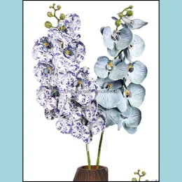 Um Sil Borboleta Orc Flower Ramo Artificial de Boa Qualidade Phalaenopsis 9 Heads for Wedding Centerpieces Gota entrega 2021 decorativo