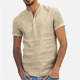 Mężczyźni Krótkie koszule lniane w masce męskie workowate zwykłe koszule Slim Fit Solid Cotton Shirts Mens Pullover Tops Bluzka 220613