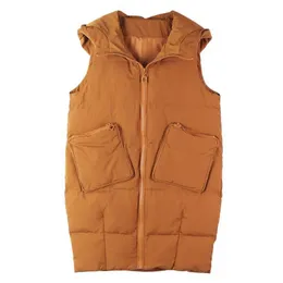 冬の女性ベストロングコットンジャケットゆるい特大の暖かいパンジャケットノースリーブフード付き女性ジャケットポケットウエストコート220812