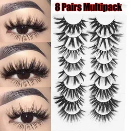 Falska ögonfransar 8pairs blandade stilar 100% grymhetsfri 3D-minksmakeup naturliga wispies criss-cross fluffy volym handgjorda fransar harv22