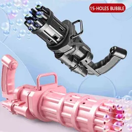 Crianças Automático Gatling Bubble Gun Toys Summer Soap Water Bubble Machine 2-em 1 Máquina de bolha elétrica para crianças Toys de presente Y220725