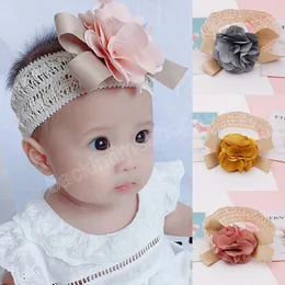 Soft Stretch Eyelet Fabric Flower Baby Headband Nyfödda Knot Wide Nylon Headwraps Turban Girls Headwear Kids Photo Props