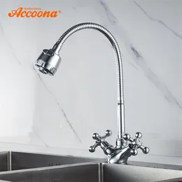 Accoona Chrome Kitchen Faucet Finish Copper Kitchen Faucets Rotatable Kitchen MixerユニバーサルデュアルホルダーシングルホールタップA4871 T200423