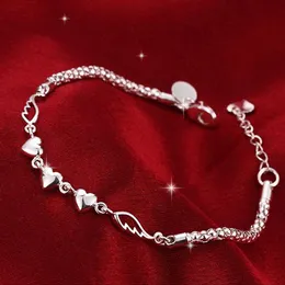 925 Silverfärgade armband kvinnor vilda söta hjärtan charmkedja mode lady bröllopsfest julklappar smycken