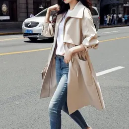 Kvinnor Trench Long Jacket 2021 Autumn New Solid Color Fashion Casual Ladies Windbreaker Korean British Style Trench Coats Ytterkläder L220725