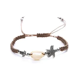 Bracelete Trançado Unisex - Tecido de Pulseira Hand-Woven com Shells Starfish Grande surfista Hawaiian Style Jewelry - Ajustável SY222