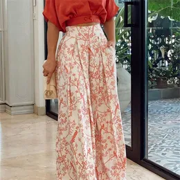 Women Dwuczęściowe zestawy Seksowna koszula średniego rękawu Elgant Floral Print szerokopasmowe spodnie High Streetwear Stroje wiosenne letnie garnitury 220509