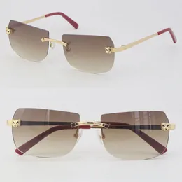 2022 New Model Fashion Metal Rimless Sunglasses 18K Gold Pink Lens Male and Female Sun Glasses Design Cat eye Eyeglasses Frames Men Frame Size:57-18-140MM