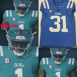 A3740 2020 Ole Miss New Powder Blue Jerseys A.J. 브라운 엘리 매닝 보 월리스 패트릭 윌리스 윌리스 로버트 Nkemdiche Ta'amu NCAA College Football Jersey