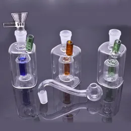 10mm femlae Óleo de vidro queimador de cachimbo de fumar Reciclador Dab Rig Rig Rig Bongs Inline Matrix Perc com tubo de queimador de óleo de vidro e tigela de tabaco 2pcs