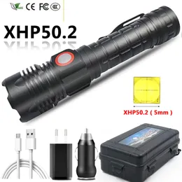 Novo micro USB recarregável de alta qualidade xhp50.2 XM-L2 U3 Lanterna LED Torch 3000lm Lanterna de luz liga/desliga para camping