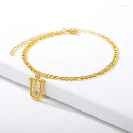 Cavigliere Cavigliera in acciaio inossidabile Color oro Alfabeto maiuscolo / Lettera U / V / W / X / Y / Z Bracciale alla caviglia su gioielli a piedi 24 cm di lunghezza 1 PC Marc22