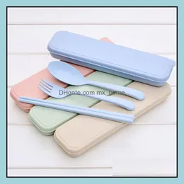 Portable Wheat St Tableware Eco-Friendly Spoon Fork Chopsticks Sets Tablewares 4 Colors Reusable Travel Cam Cutlery Set Lxl724Q Drop Deliver