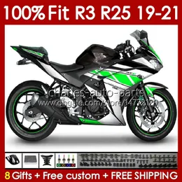 OEM Fairings For YAMAHA YZF R 3 25 YZFR3 YZFR25 2019 2020 2021 Body 141No.83 100% Fit YZF-R3 YZF-R25 2019-2021 Frame R3 R25 19 20 21 Injection mold Bodywork Kit green silvery