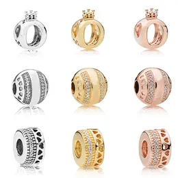 Adatto ai braccialetti Pandora 20pcs tondo corona cuore argento charms perline ciondolano perline di fascino per gioielli fai da te collana sterlina europea all'ingrosso