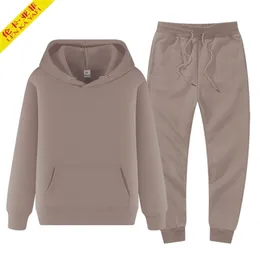 Herrtrakten vinterfleece manliga hoodies byxor sätter bruna svart mode jogger spårsuits sportkläder odefinierade kläder 220803