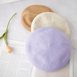 Boina de diseño de 9 colores de verano para mujer, boina fina transpirable de punto para mujer, sombrero francés sólido, gorra plana de refrigeración, boina de pintor