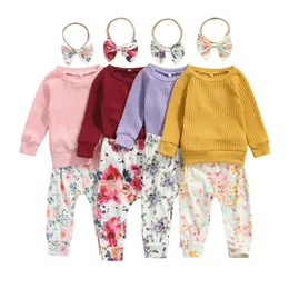 Conjuntos de roupas para meninas de meninas conjuntos de manga longa de manga longa Top calças florais Roupa de desbotamento da cabeça das roupas nascidas