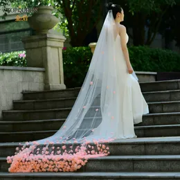 Veli da sposa V95 Fiori 3D Velo da cattedrale da sposa Coprire davanti e dietro con fard Accessori per la sposaBridal