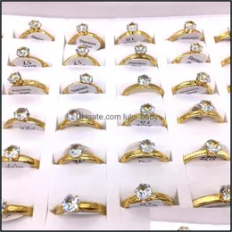 Bandringe Schmuck 36 stücke Damen Mode Vergoldet Zirkon Stein Hochzeit Verlobungsfeier Großhandel Lot Drop DHG9H