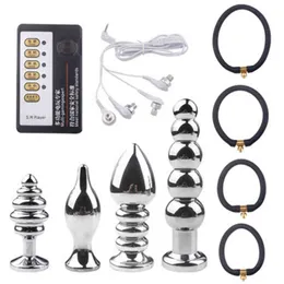 Nxy Anal Toys 4 Pcs set Electric Shock Metal Plug Sex Toy Sanal Vaginal Pulse Massage Masturbation Device Bipolar Stimulation 220420