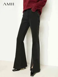 Amii-pantalones vaqueros minimalistas para mujer pantaln grueso y clido informell holgado recto dividido 12141083 221225