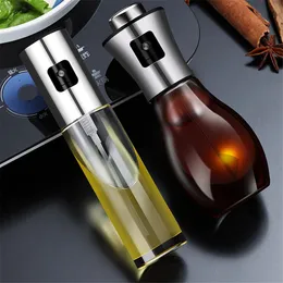 Olive Oil Sprayer Glass Vinegar Mister Cooking redskap Sojasås Bag BBQ Stekgrillverktyg 200 ml krökt 304 rostfritt stål