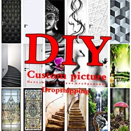 DIY Customized picture Door Sticker Self Adhesive Vinyl Retro Stair Pattern Wall Sticker Natural Scenery Home Decor Decal 220616