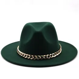 Simole fe Hat Men Men Wide Brim Thick Gold Chain Band Felted Jazz Cap冬秋のパナマキャメルホワイト女性帽子220727