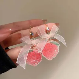 Bownot Dangle Earrings for Women Crystal Strawberry 퍼지 달콤한 창조적 인 단순한 기질 과일 귀걸이 여성 보석