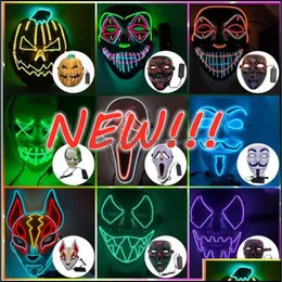 Party Masks Festive Supplies Home Garden New Designer Face Mask Halloween Decorations Glow Pvc Material Led H Dhfag