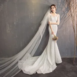 2022 جديد فستان زفاف أبيض Hepburn Mermaid واحد الكتف