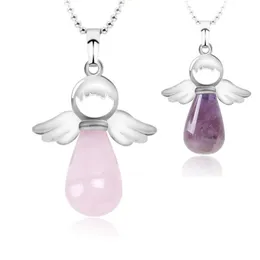 Natürliche Stein Halskette Märchen Engel Flügel Liebe Geschenk Runde Wasser Tropfen Halskette Weiblichen Schmuck