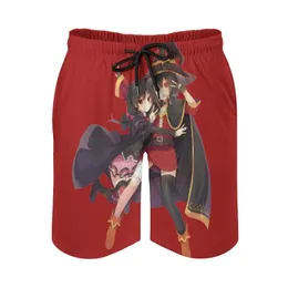 Men's Shorts Konosuba Megumin Men's Beach Swim Trunks With Pockets Mesh Lining Surfing Anime ShortsMen's