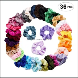 Acessórios para cabelos 36 cores Solid Lady Scrunchies anel de elástico Pure Color Bobble Sports Dance Veet Soft Charming Scrunchie Hairb DHB1C