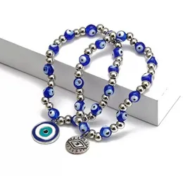 Blue Evil Eyes P￤rlade Strands Charm Armband Fashion Stretch Beads Armband Bangles Lucky Turkish Pendant Jewelry