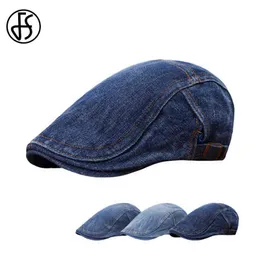 FS ciemnoniebieski malarz Beret Men Hip Hop gazeta Sprzedawca Kapelusz Outdoor Women Cowboy Hat Streetwear Cotton Flat Peak Caps 2022 Summer New J220722