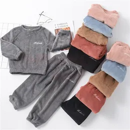 INPEPNOW Warm Homewear Suit Coral Fleece Sleepwear Kids Pajamas for Girls Thicken Children's Pajamas for Boys Teens Clothes LJ201216