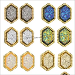 Stud Frauen Hexagon Druzy Drusy Ohrringe Vergoldet Mini Gold Lila Harz Bolzen Ohrring Weihnachtsgeschenk Drop Lieferung 2021 Yydhhome Dhnfl