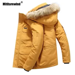 Drop Winter Parkas Мужчины сгущаются с меховыми капюшонами, держите теплую куртку с надписью для ветров