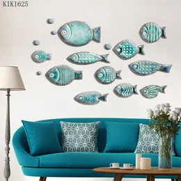 Blue Ceramic Decoration Threedimensional Wall Hanging Pendant Living Dining Room Decor Abstract Fish Background 220705