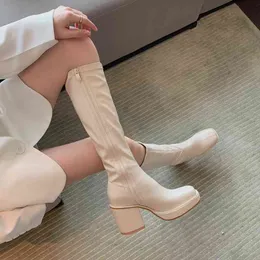 أحذية Boots Dress Shoes على المدى الطويل وخريف وينتر مربع جديد منصة مقاومة للماء 220823